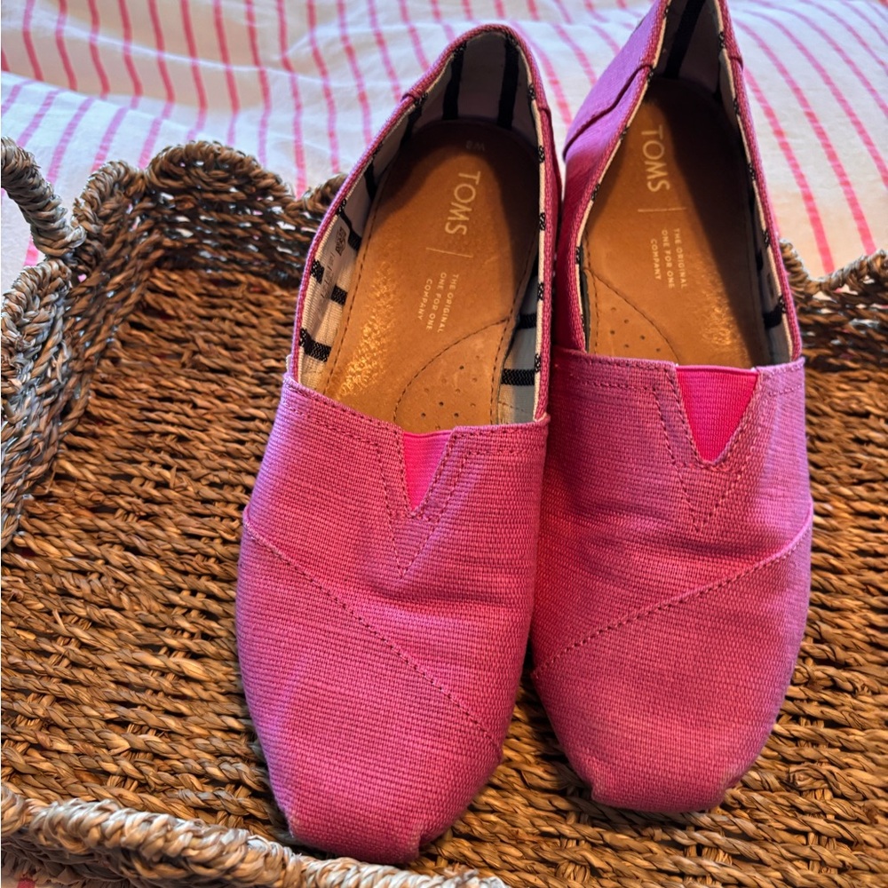 Toms Pink Canvas Slip-On Flats